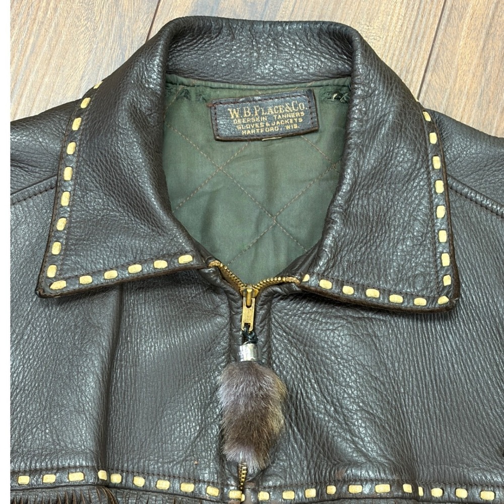 Vintage W.B. Place Deerskin Western Fringe Leather Jacket Talon 1950s Vintage - Picture 4 of 10